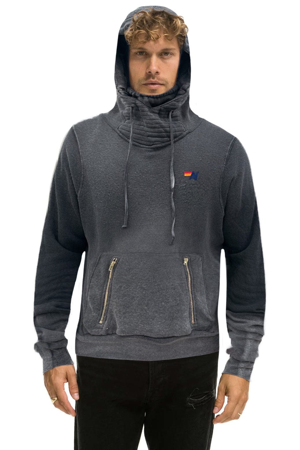Retro NINJA PULLOVER HOODIE - FADED SMOKE