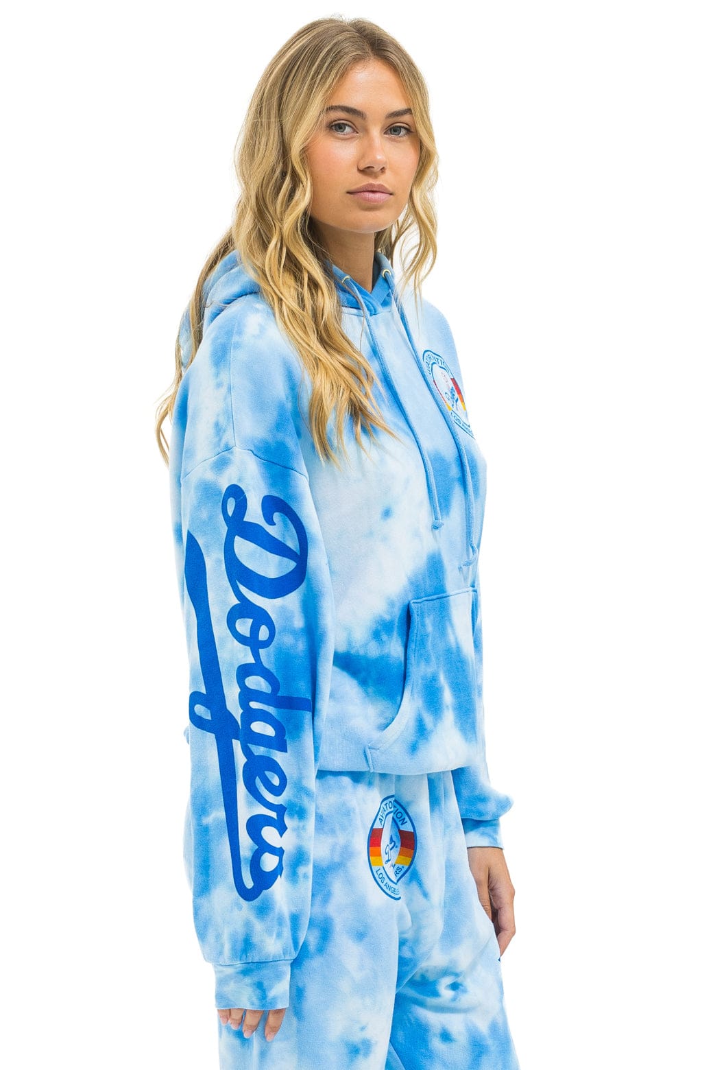 Retro LOS ANGELES DODGERS HAND DYED RELAXED PULLOVER HOODIE - TIE DYE BLUE