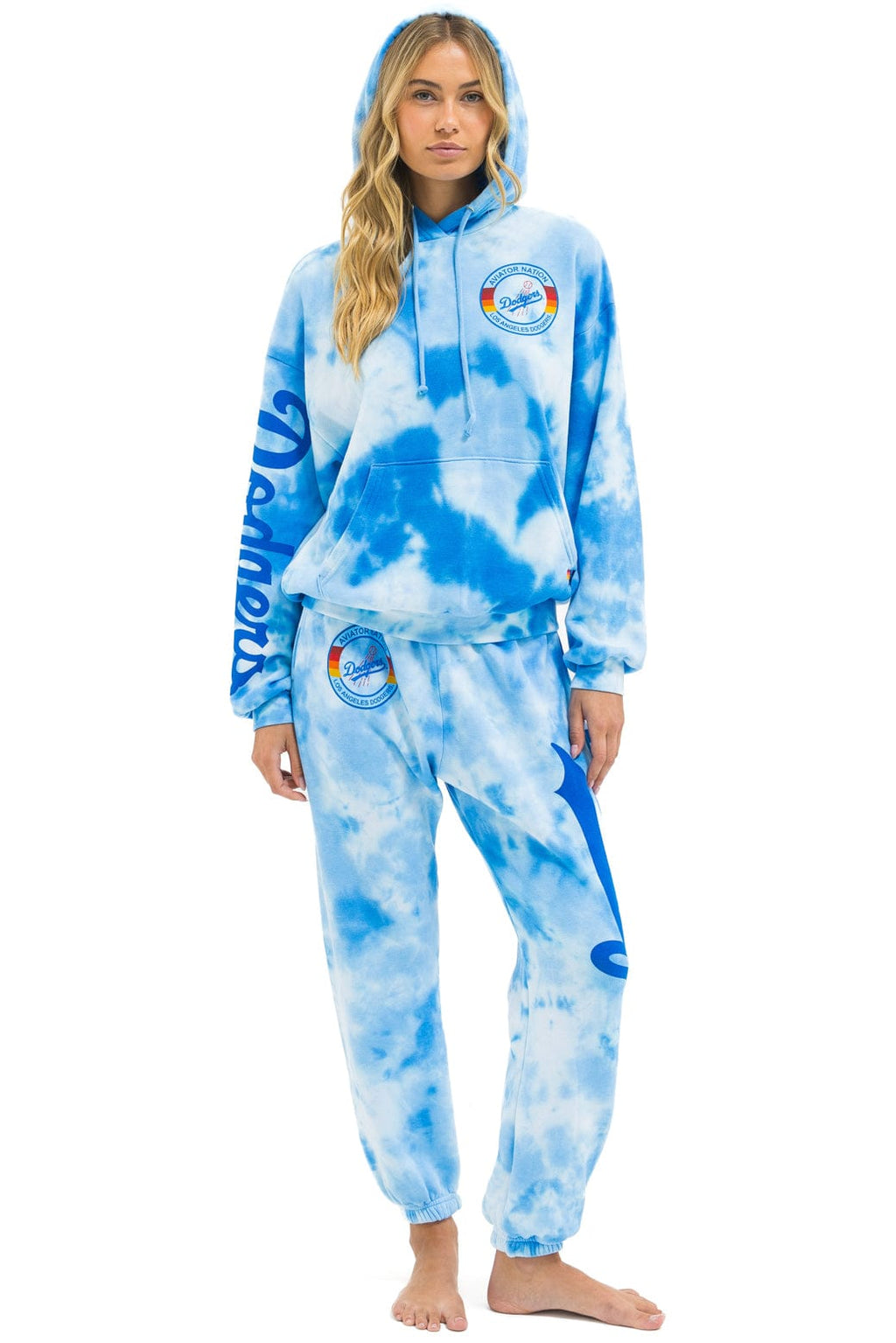 Retro LOS ANGELES DODGERS HAND DYED RELAXED PULLOVER HOODIE - TIE DYE BLUE