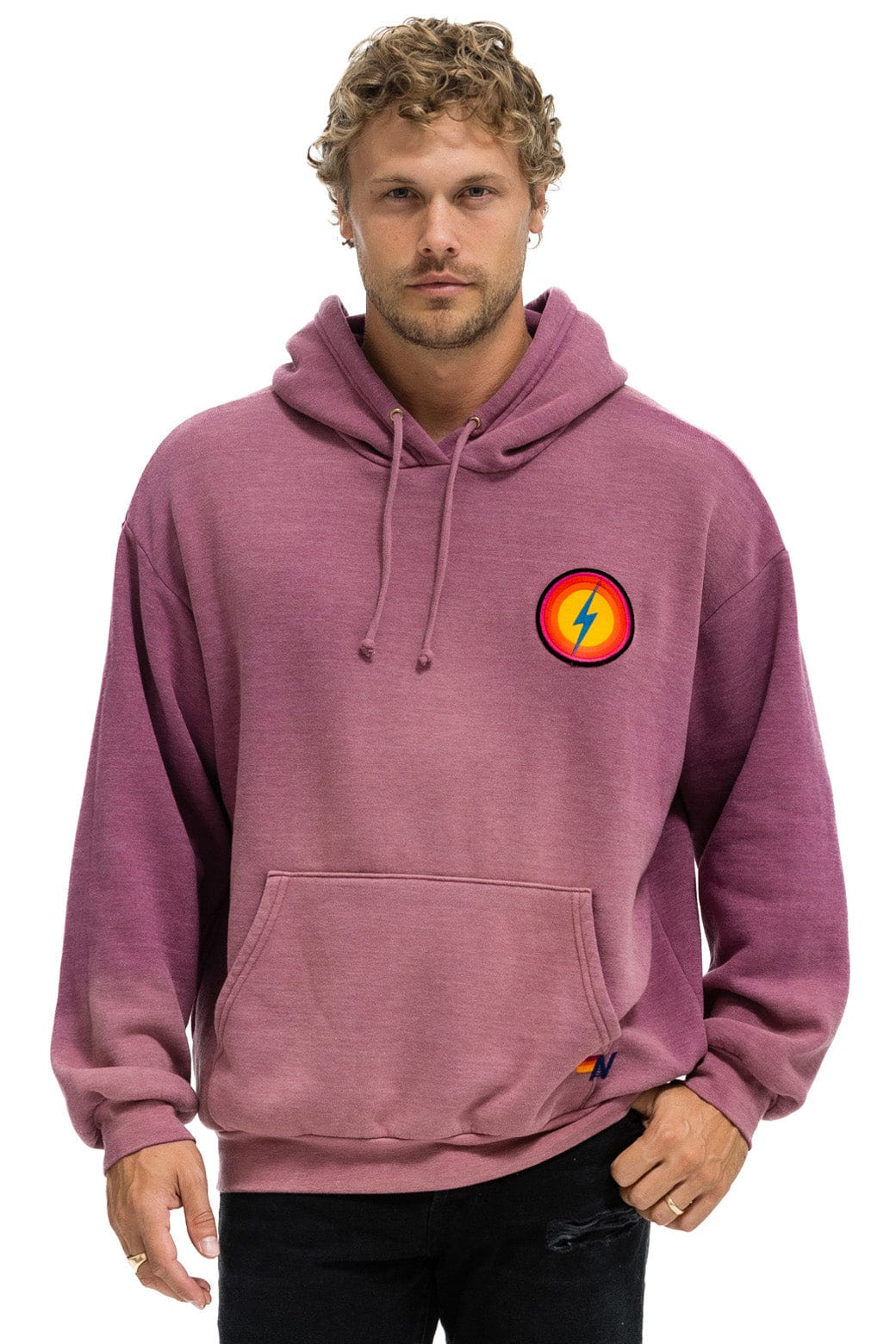 Retro BOLT BULLSEYE PATCH PULLOVER RELAXED HOODIE - FADED BERRY