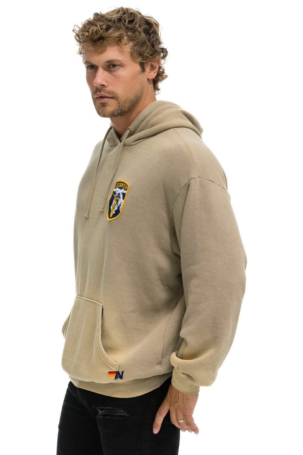 Retro CALIFORNIA SURFER PATCH PULLOVER RELAXED HOODIE - FADED TAN