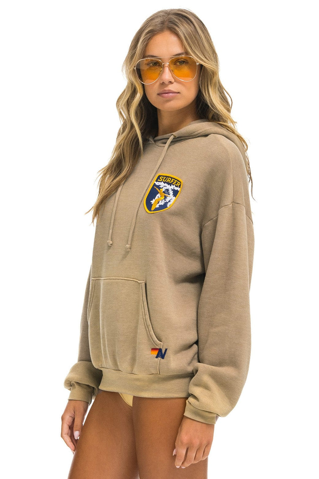 Retro CALIFORNIA SURFER PATCH PULLOVER RELAXED HOODIE - FADED TAN