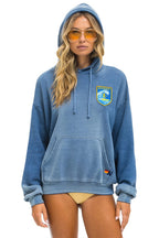Retro SURFER WAVE PATCH PULLOVER RELAXED HOODIE - FADED WATER