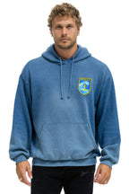 Retro SURFER WAVE PATCH PULLOVER RELAXED HOODIE - FADED WATER