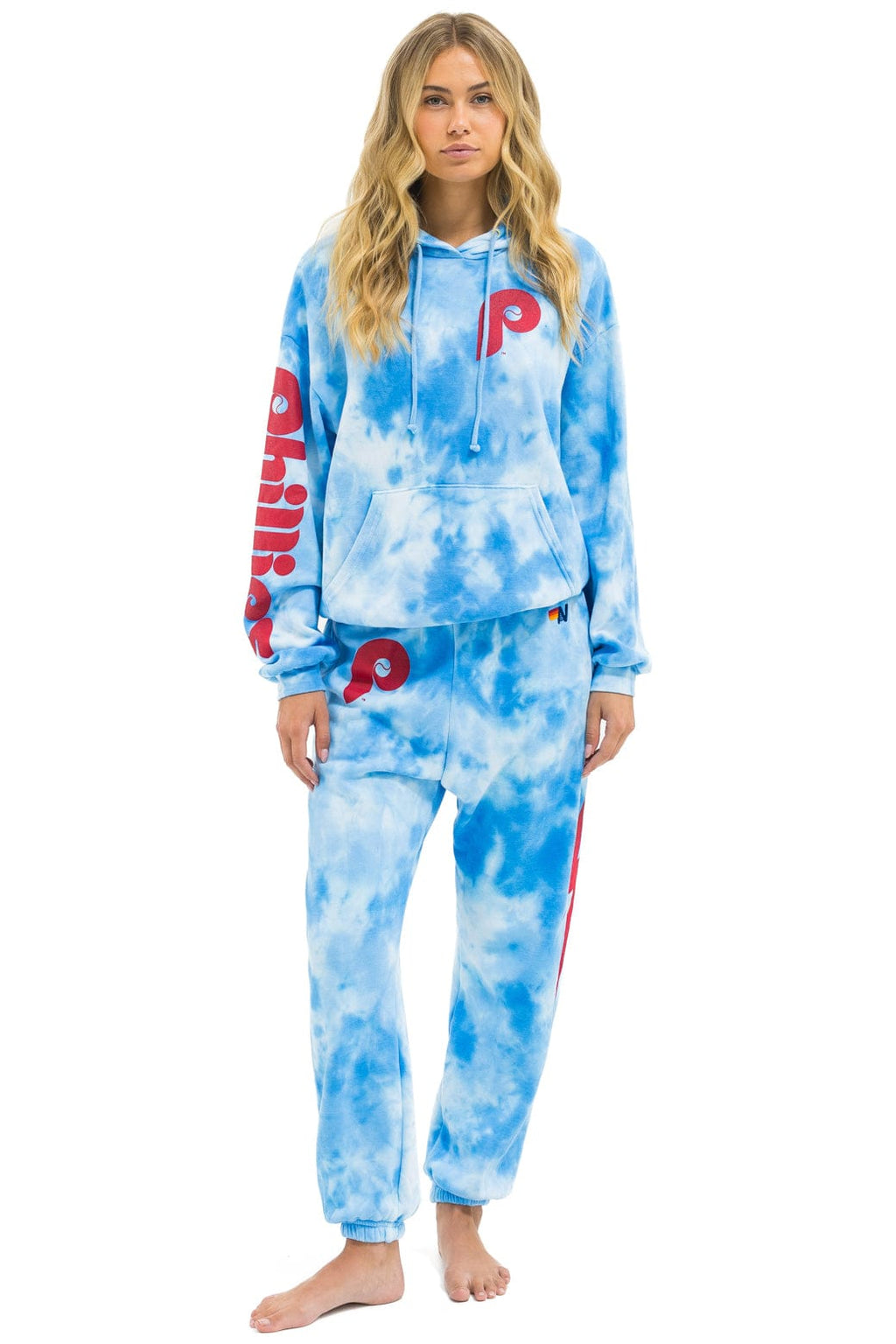 Retro PHILLIES HAND DYED RELAXED PULLOVER HOODIE - TIE DYE BLUE