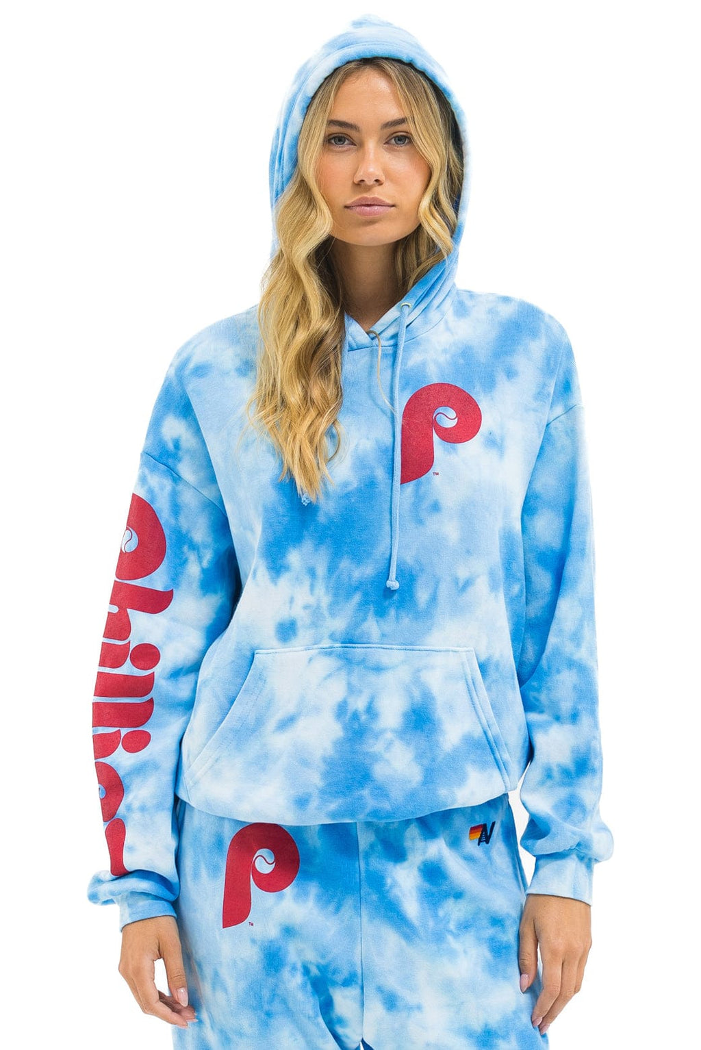 Retro PHILLIES HAND DYED RELAXED PULLOVER HOODIE - TIE DYE BLUE