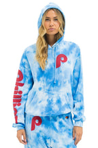 Retro PHILLIES HAND DYED RELAXED PULLOVER HOODIE - TIE DYE BLUE