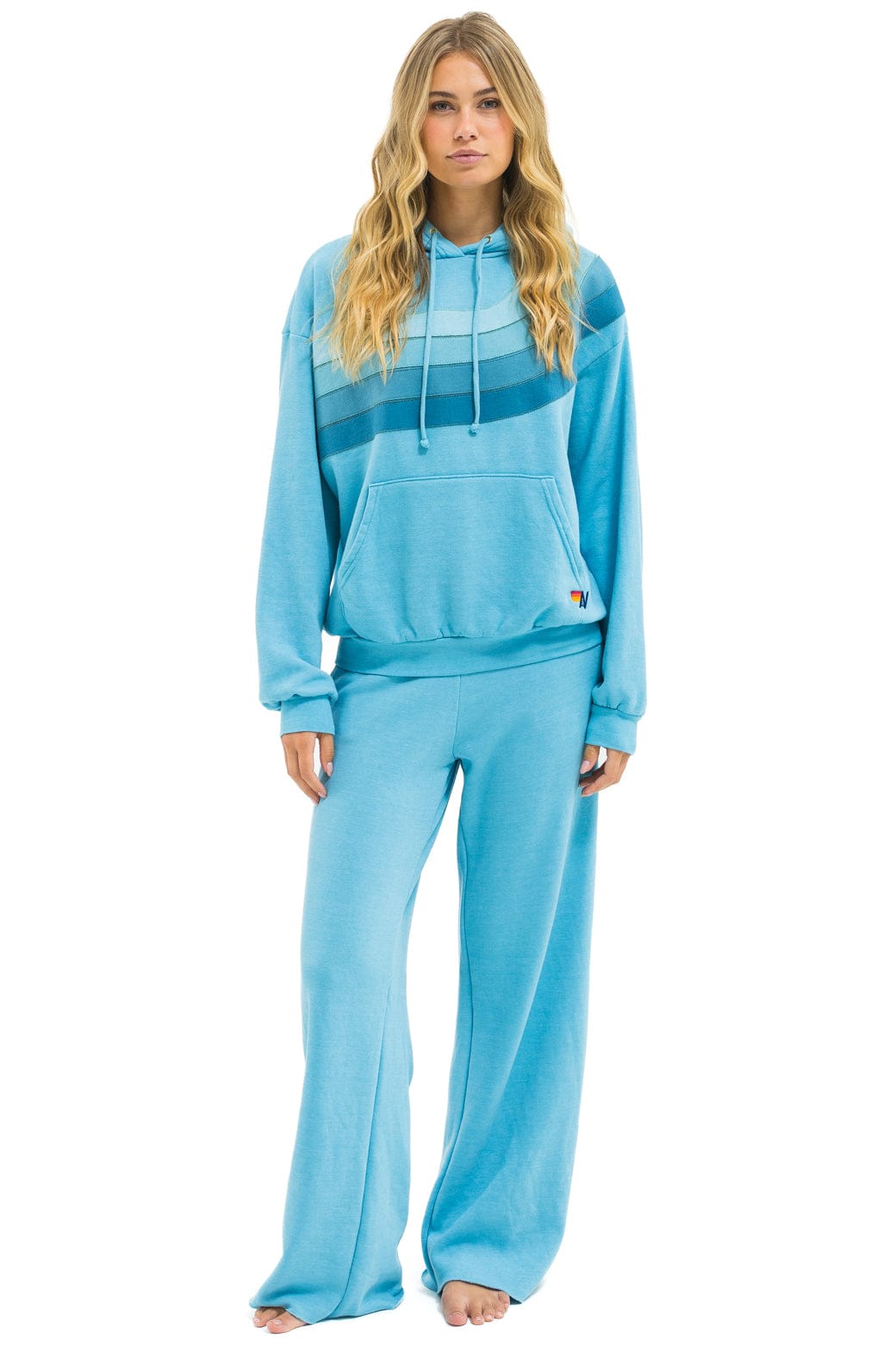 Retro WAVE STRIPE 4 PULLOVER HOODIE RELAXED - AQUA AQUA