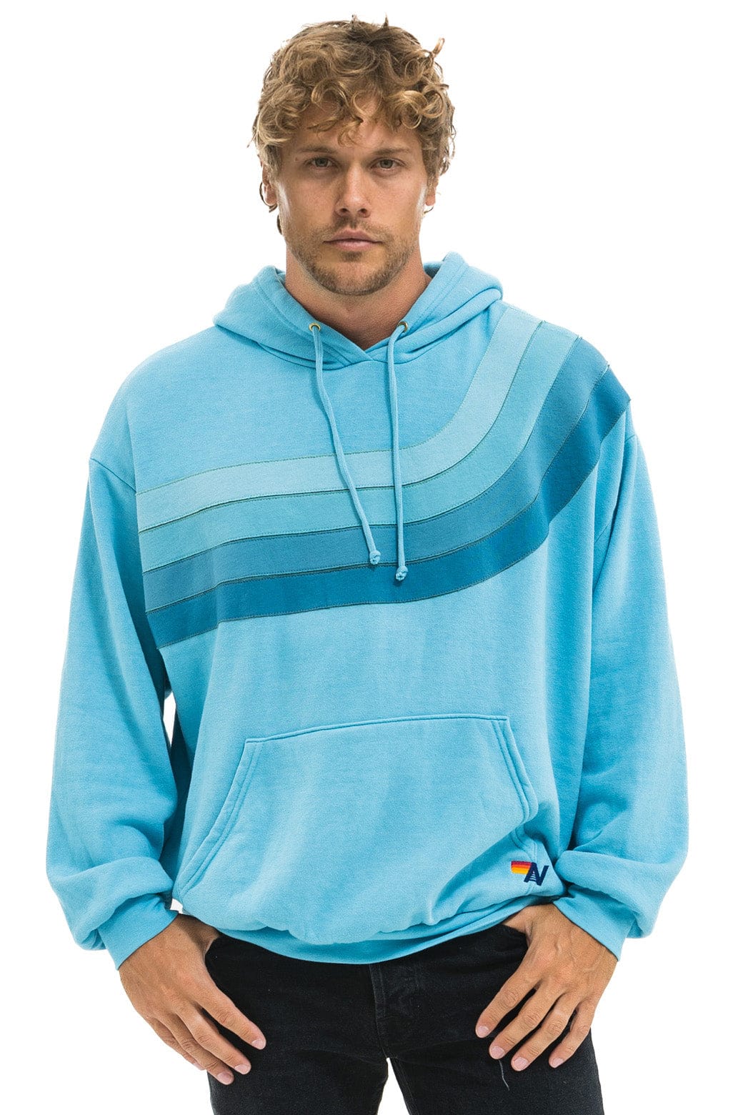 Retro WAVE STRIPE 4 PULLOVER HOODIE RELAXED - AQUA AQUA