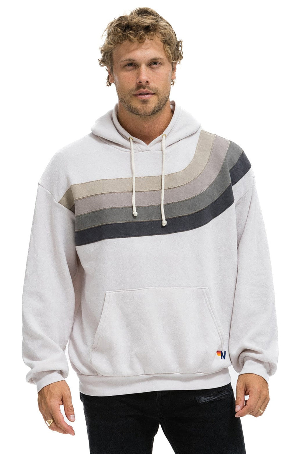 Retro WAVE STRIPE 4 PULLOVER HOODIE RELAXED - DOVE CHARCOAL