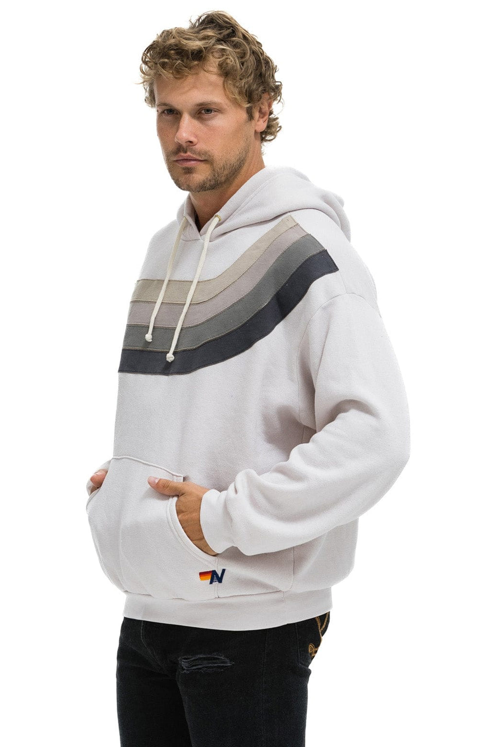 Retro WAVE STRIPE 4 PULLOVER HOODIE RELAXED - DOVE CHARCOAL