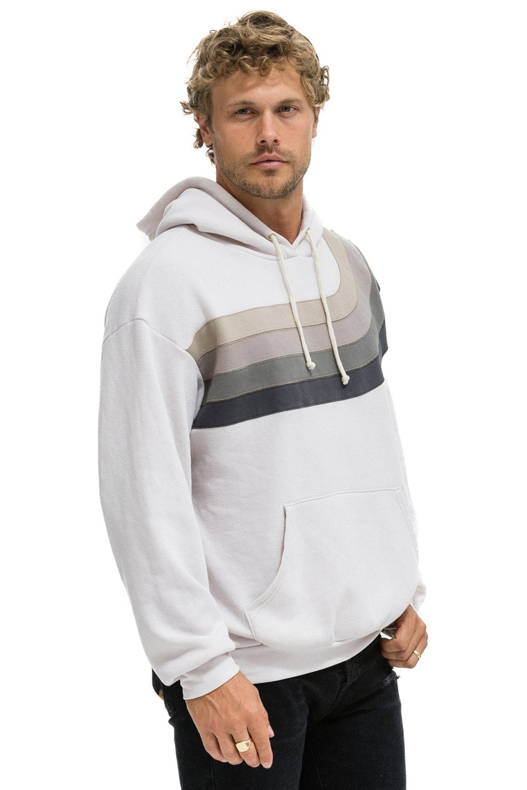 Retro WAVE STRIPE 4 PULLOVER HOODIE RELAXED - DOVE CHARCOAL