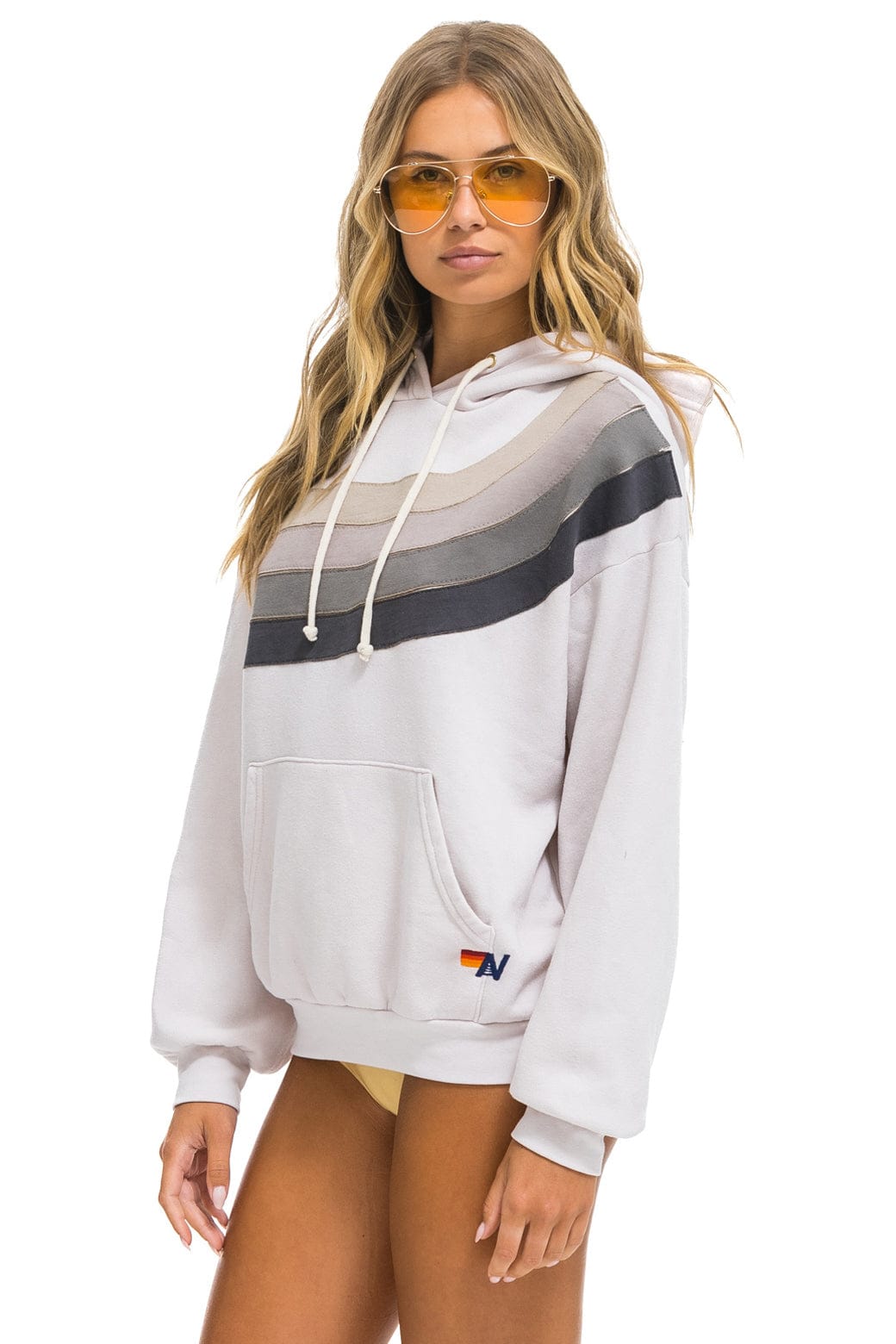 Retro WAVE STRIPE 4 PULLOVER HOODIE RELAXED - DOVE CHARCOAL