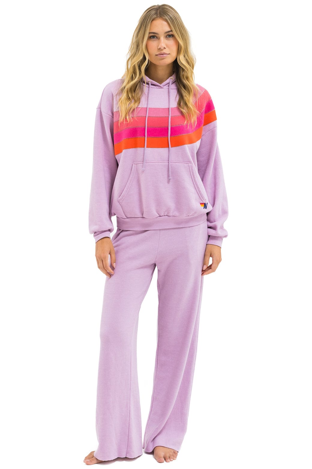 Retro WAVE STRIPE 4 PULLOVER HOODIE RELAXED - MAUVE MAGENTA ORANGE