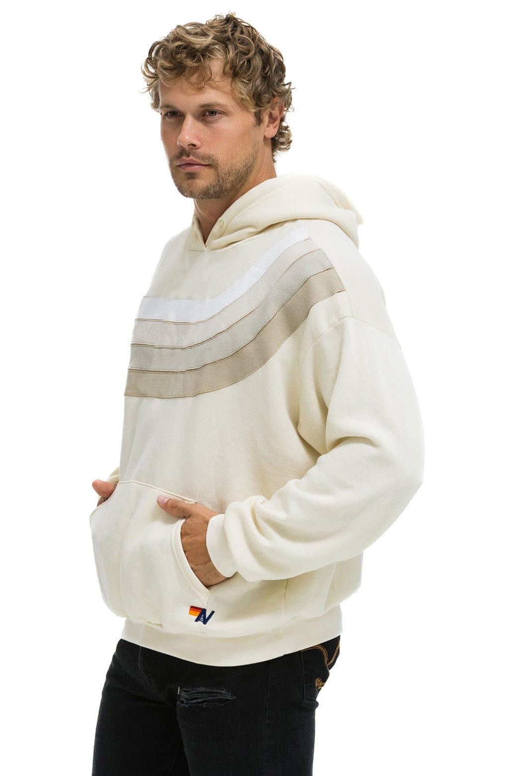Retro WAVE STRIPE 4 PULLOVER HOODIE RELAXED - VINTAGE WHITE VINTAGE WHITE