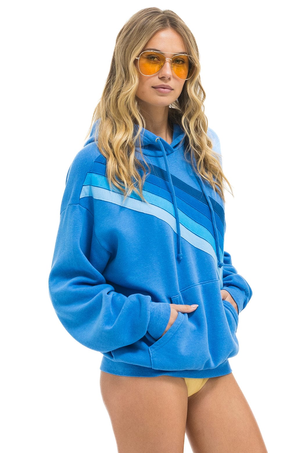 Retro CROSS STRIPE RELAXED PULLOVER HOODIE - COBALT BLUE