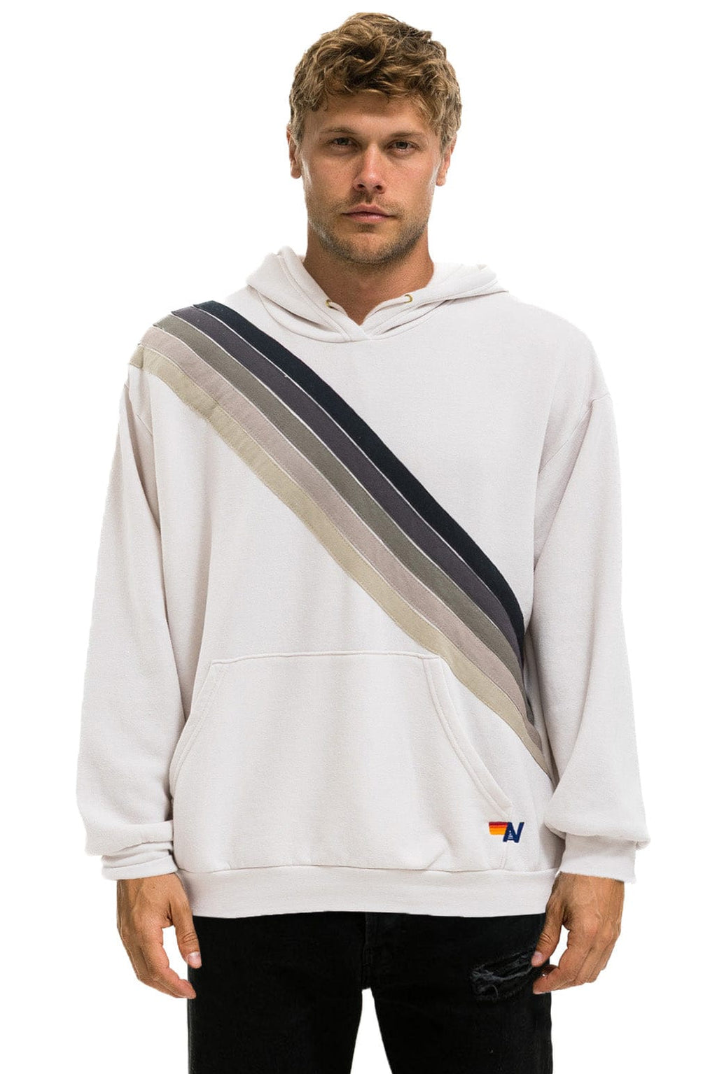 Retro CROSS STRIPE RELAXED PULLOVER HOODIE - DOVE GREY