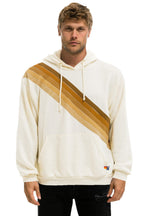 Retro CROSS STRIPE RELAXED PULLOVER HOODIE - VINTAGE WHITE BROWN