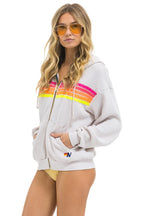 Retro 5 STRIPE RELAXED ZIP HOODIE - DOVE GREY NEON