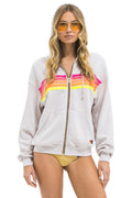 Retro 5 STRIPE RELAXED ZIP HOODIE - DOVE GREY NEON