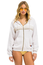 Retro 5 STRIPE RELAXED ZIP HOODIE - DOVE GREY WHITE GREY