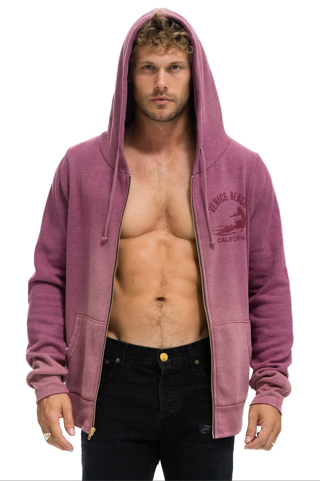 Retro VENICE SURFER ZIP HOODIE - FADED BERRY