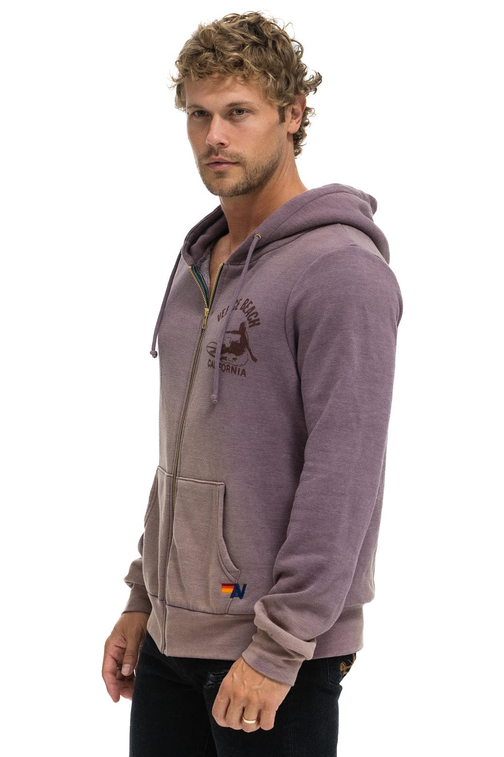 Retro VENICE SURFER ZIP HOODIE - FADED MOCHA