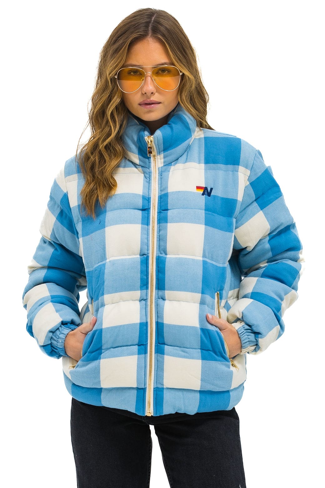 Retro UNISEX PLAID TRAVELER JACKET - SKY PLAID