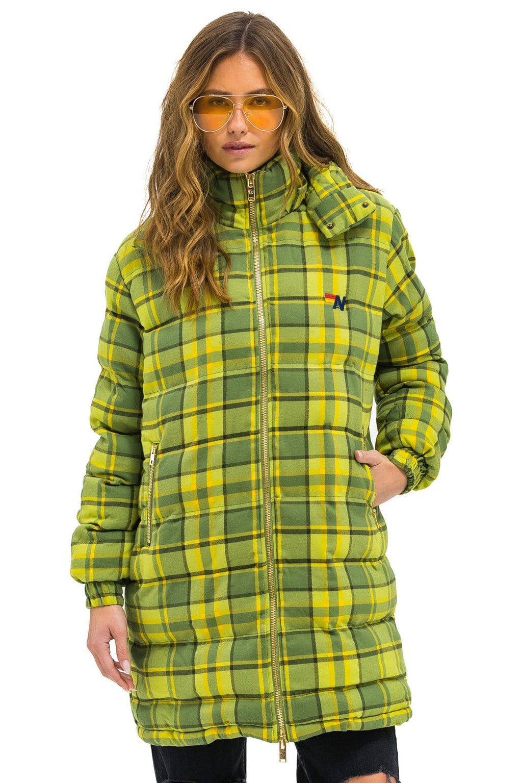 Retro PLAID UNISEX LONG TREKKER JACKET - AVOCADO PLAID