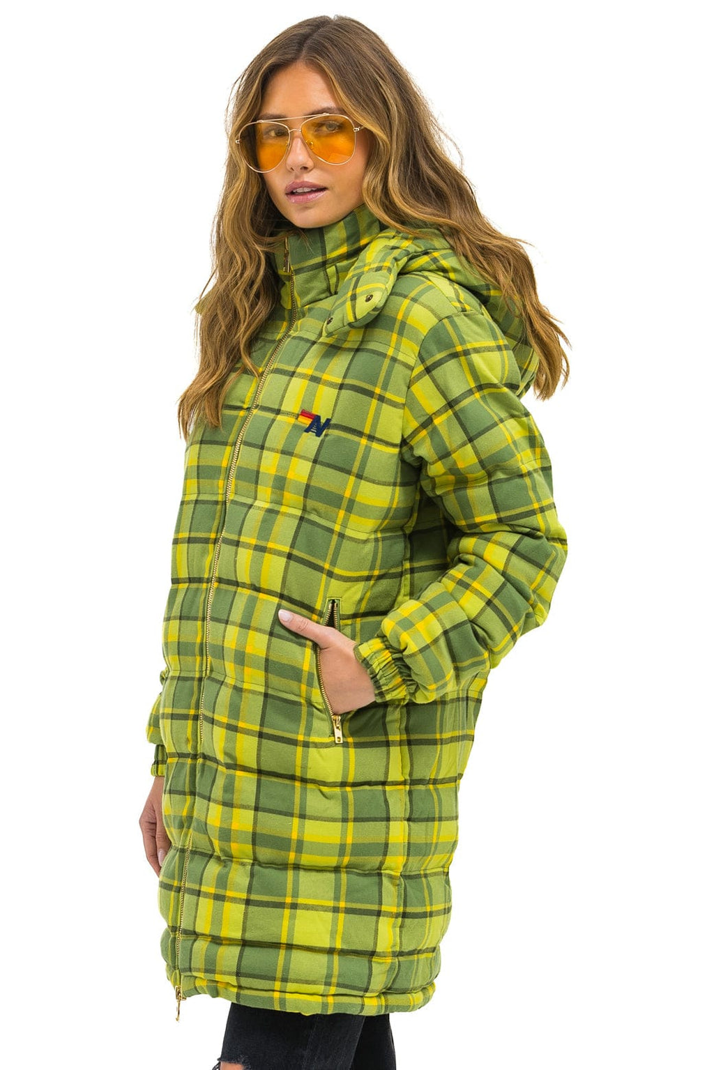 Retro PLAID UNISEX LONG TREKKER JACKET - AVOCADO PLAID