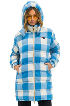 Retro PLAID UNISEX LONG TREKKER JACKET - SKY PLAID