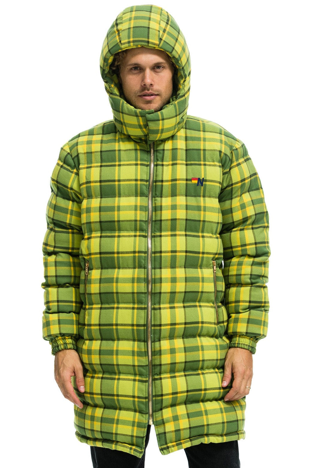 Retro PLAID UNISEX LONG TREKKER JACKET - AVOCADO PLAID