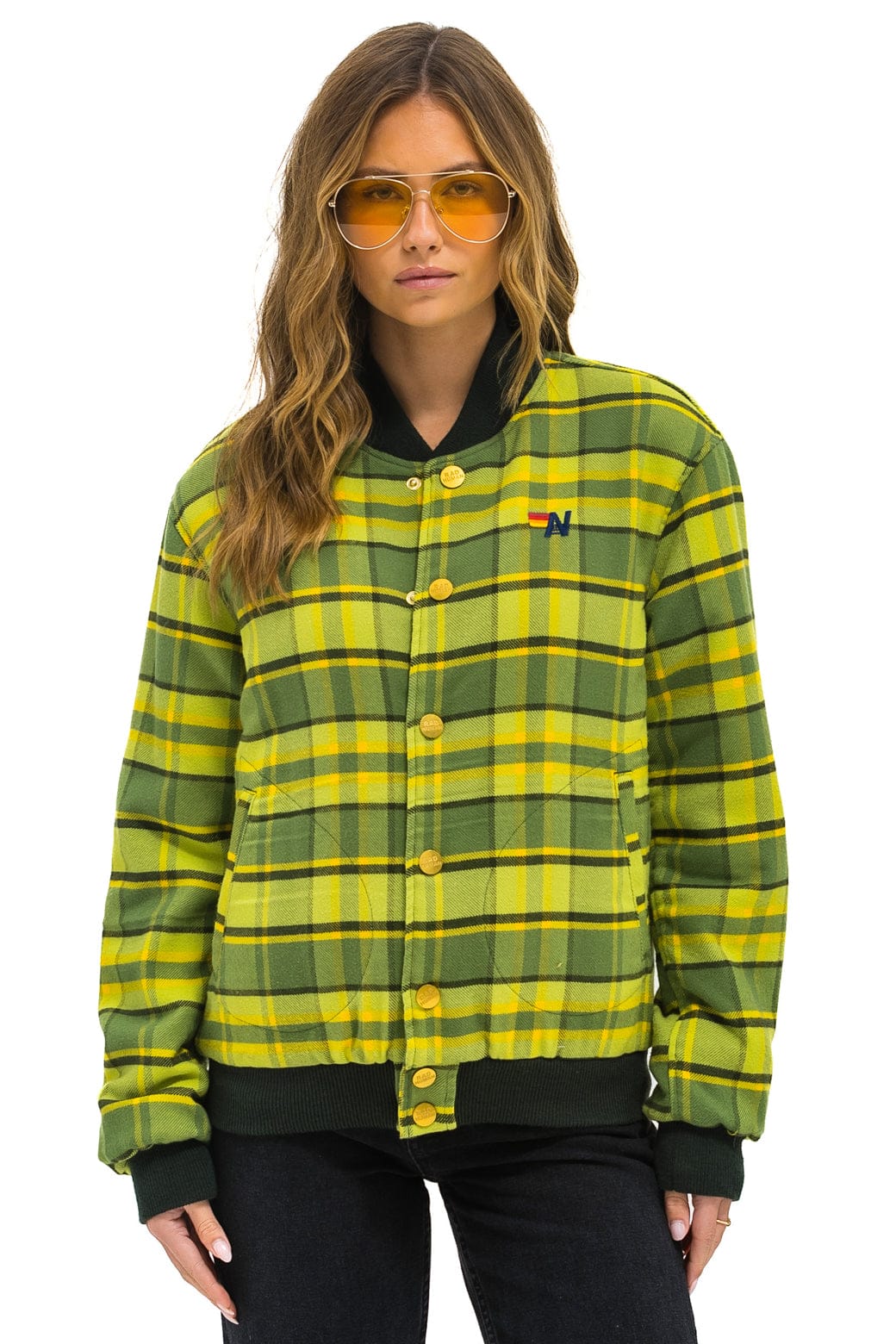 Retro PLAID UNISEX VARSITY JACKET - AVOCADO PLAID