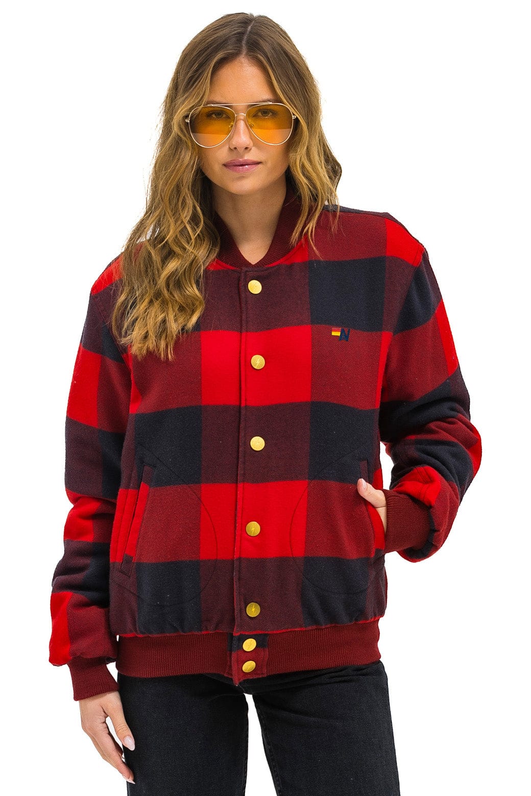 Retro PLAID UNISEX VARSITY JACKET - BUFFALO PLAID