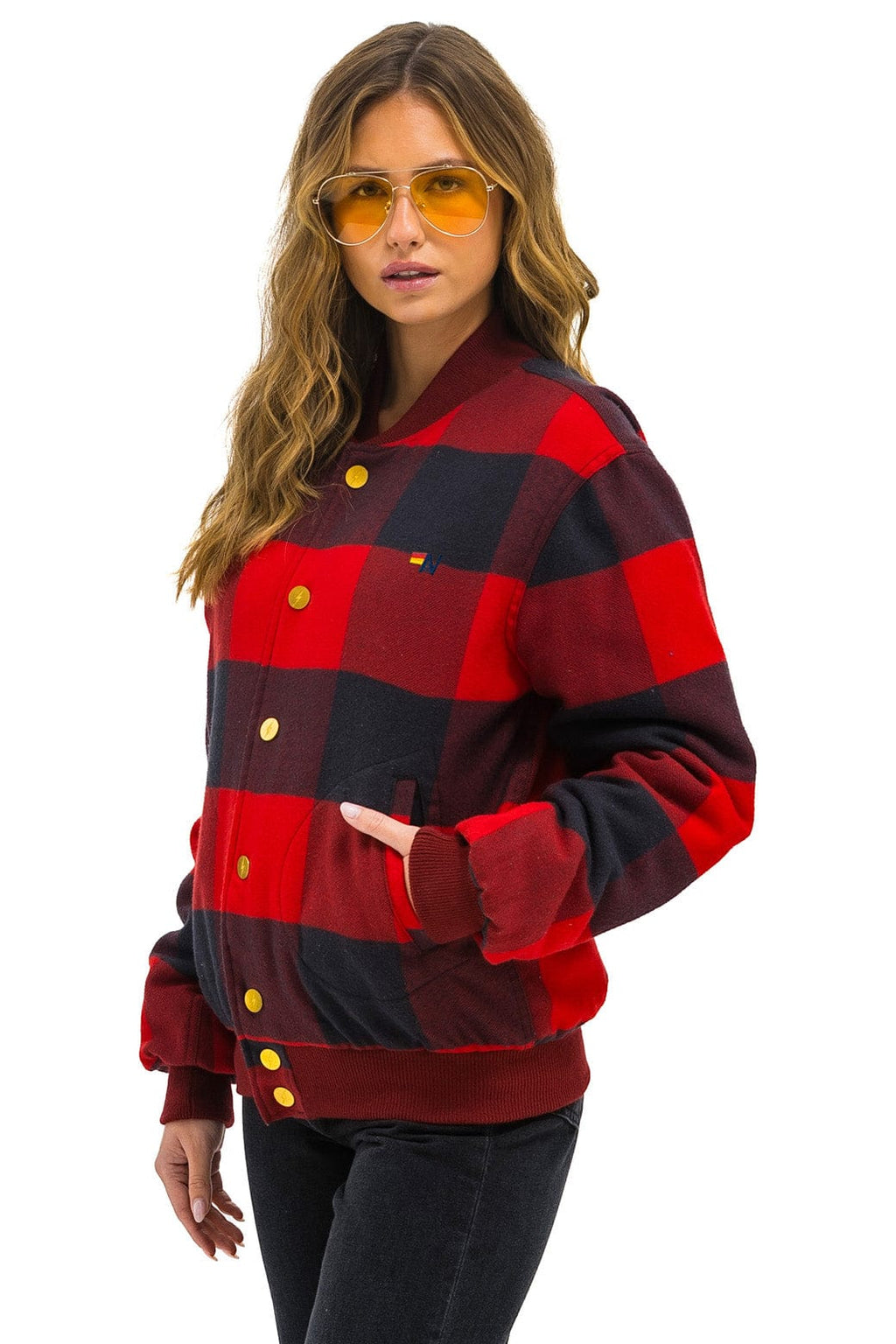 Retro PLAID UNISEX VARSITY JACKET - BUFFALO PLAID