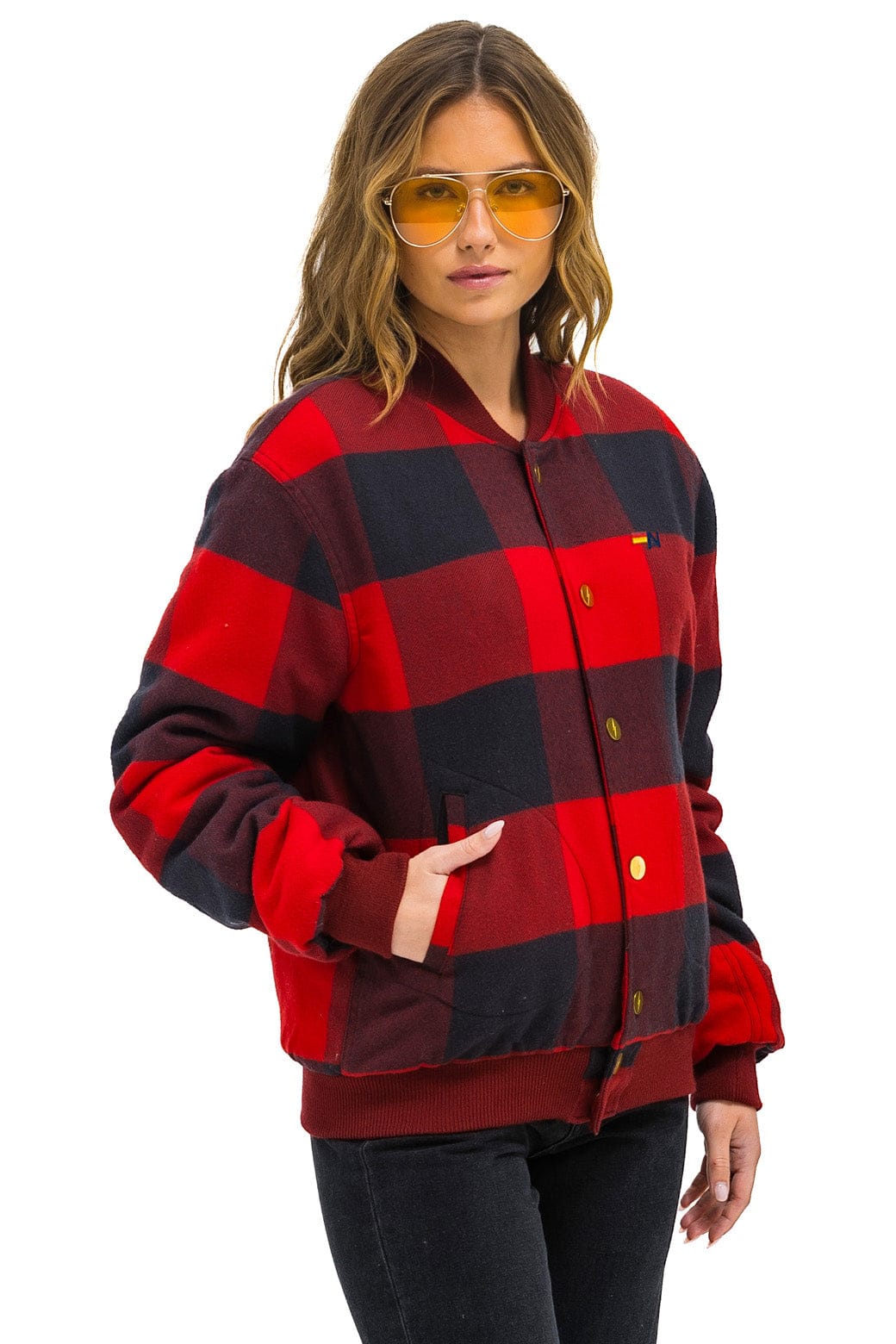 Retro PLAID UNISEX VARSITY JACKET - BUFFALO PLAID