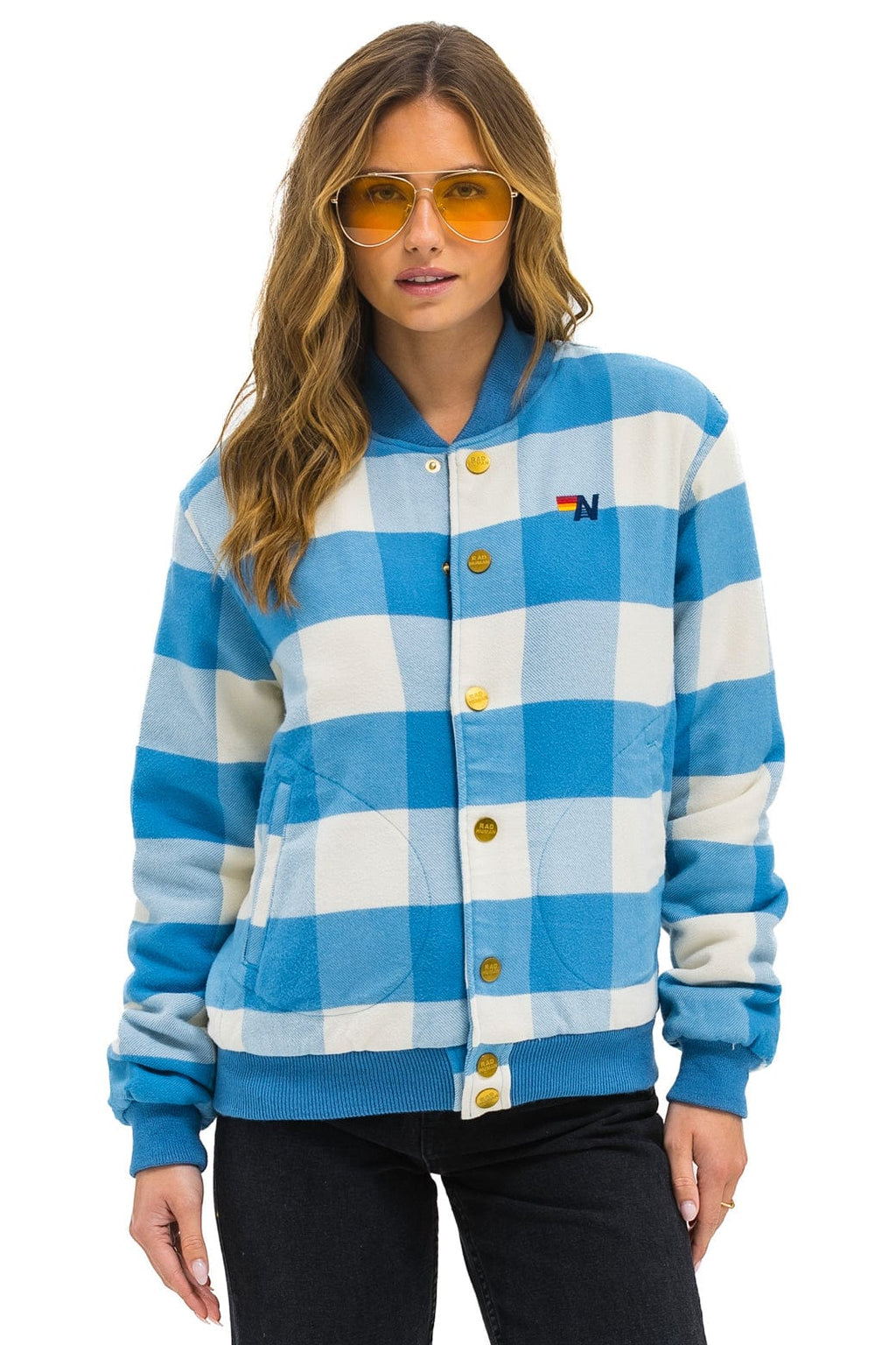 Retro PLAID UNISEX VARSITY JACKET - SKY PLAID