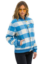 Retro PLAID UNISEX VARSITY JACKET - SKY PLAID