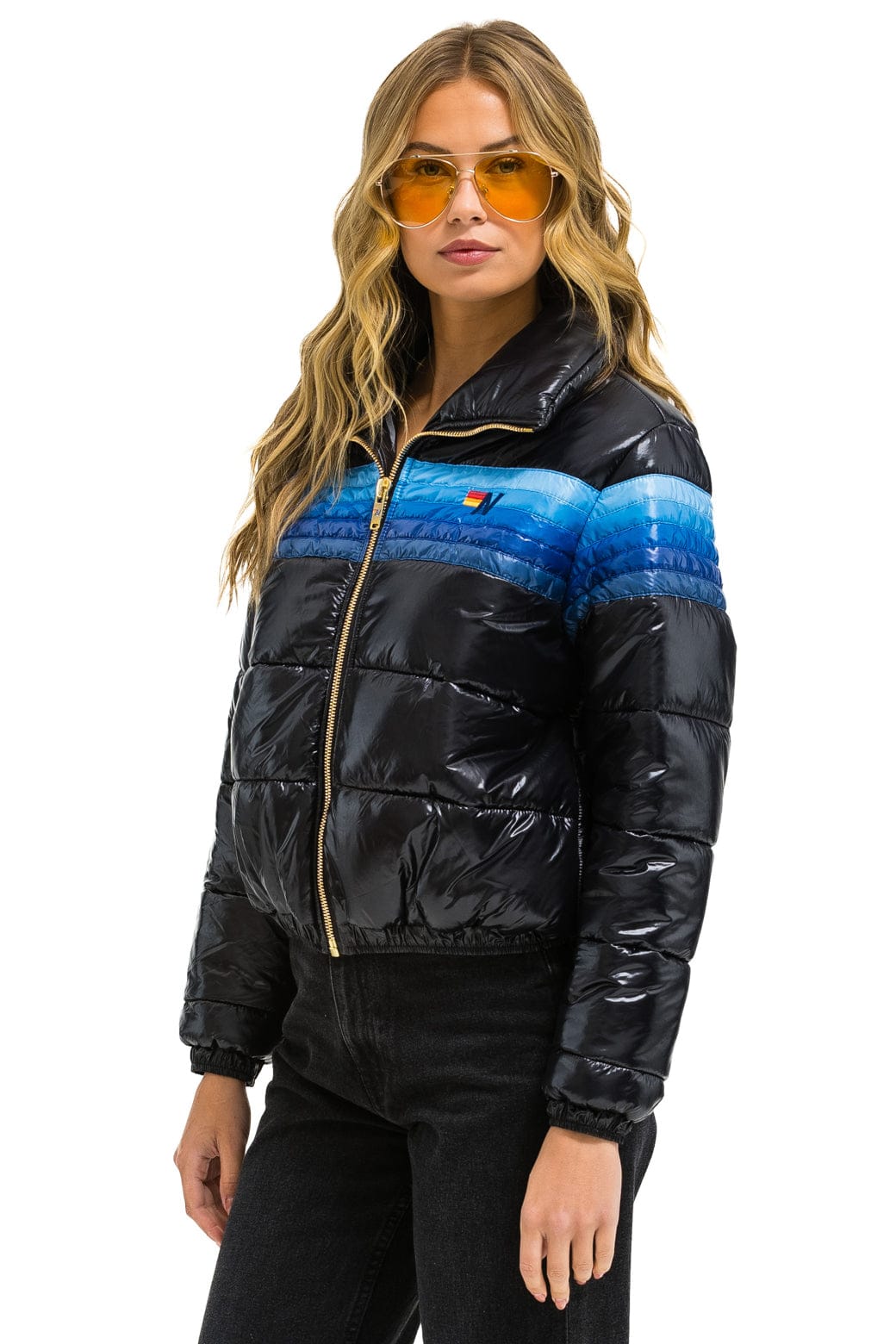Retro 5 STRIPE APRES JACKET - GLOSSY BLACK BLUE STRIPES