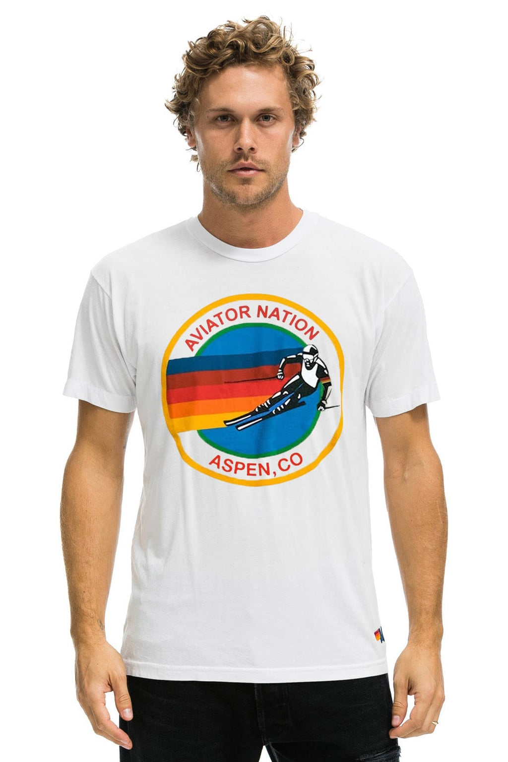 Retro AVIATOR NATION ASPEN CREW TEE SHIRT - WHITE