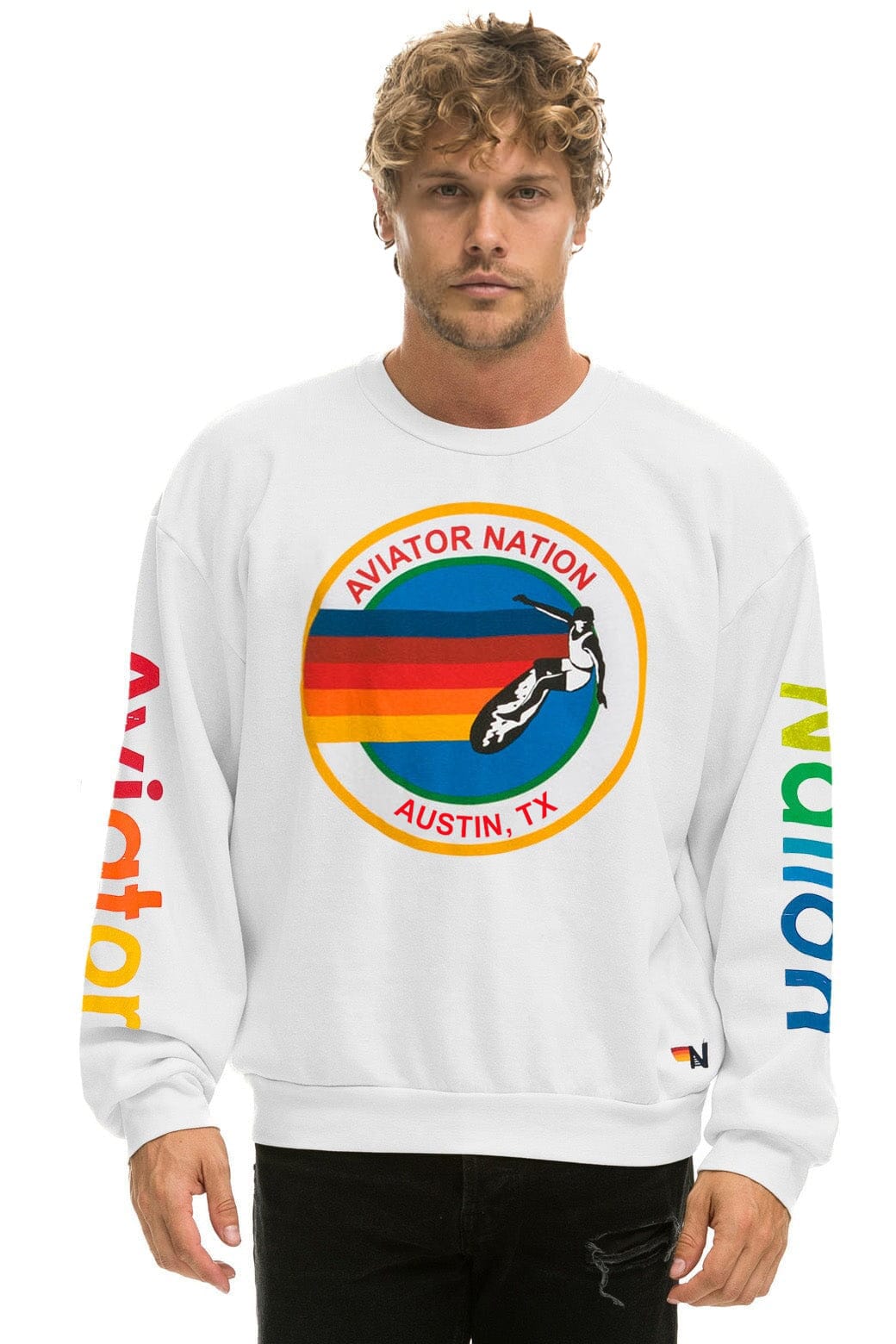 Retro AVIATOR NATION AUSTIN CREW SWEATSHIRT - WHITE