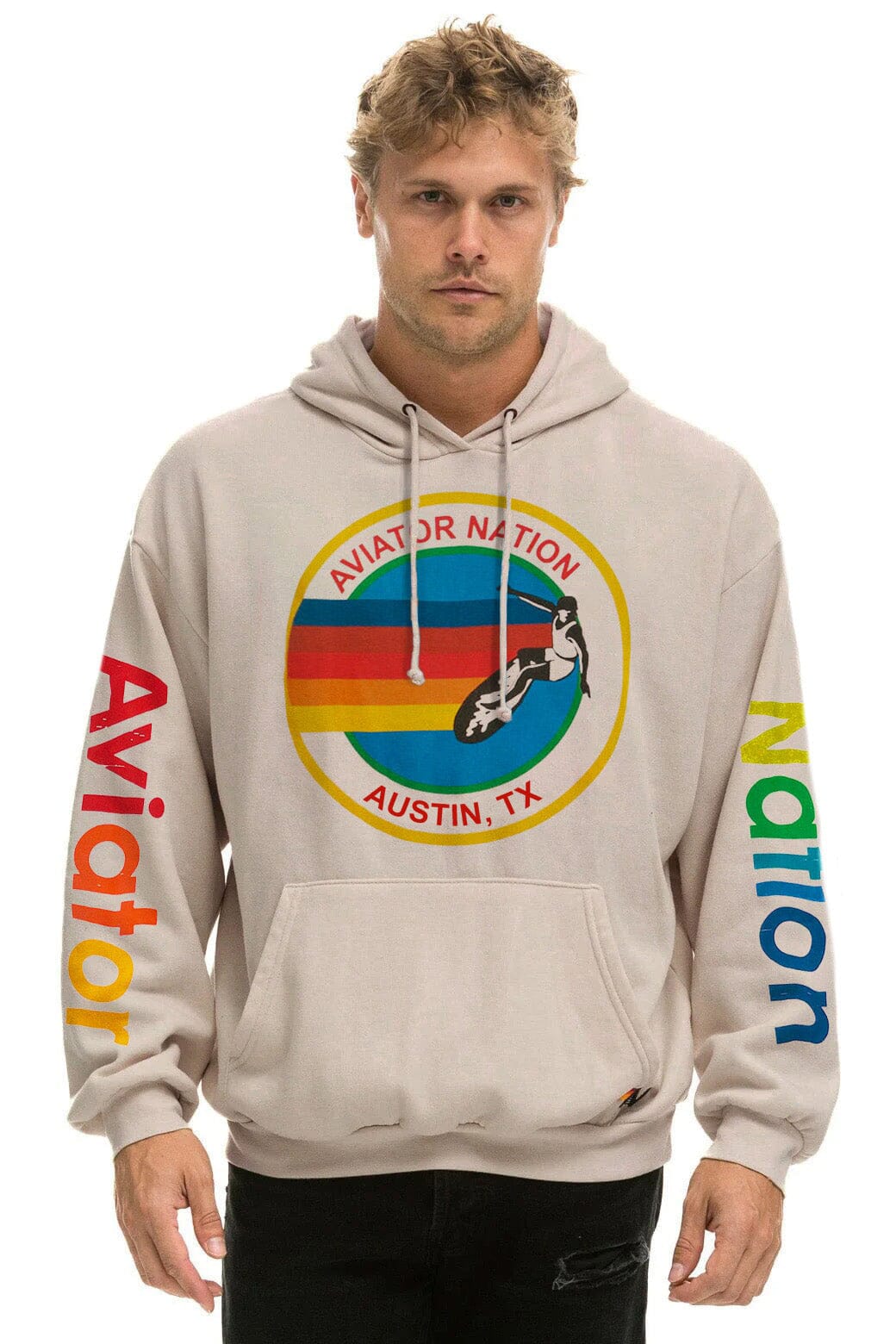 Retro AVIATOR NATION AUSTIN RELAXED PULLOVER HOODIE - SAND