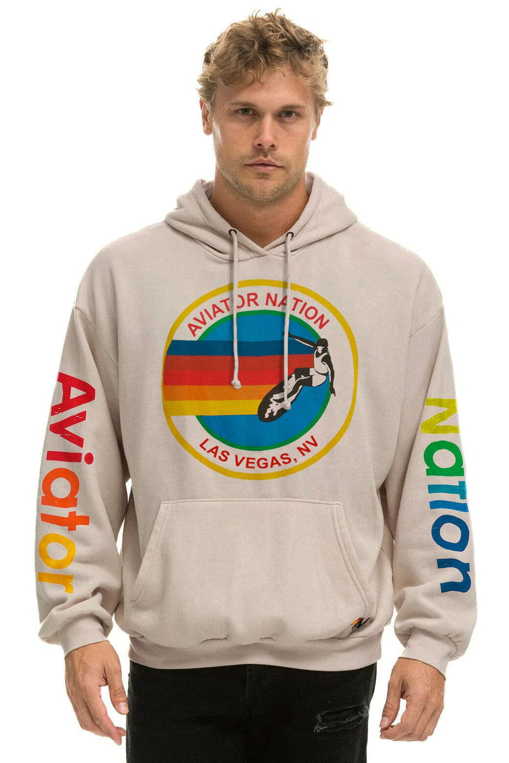 Retro AVIATOR NATION LAS VEGAS RELAXED PULLOVER HOODIE - SAND