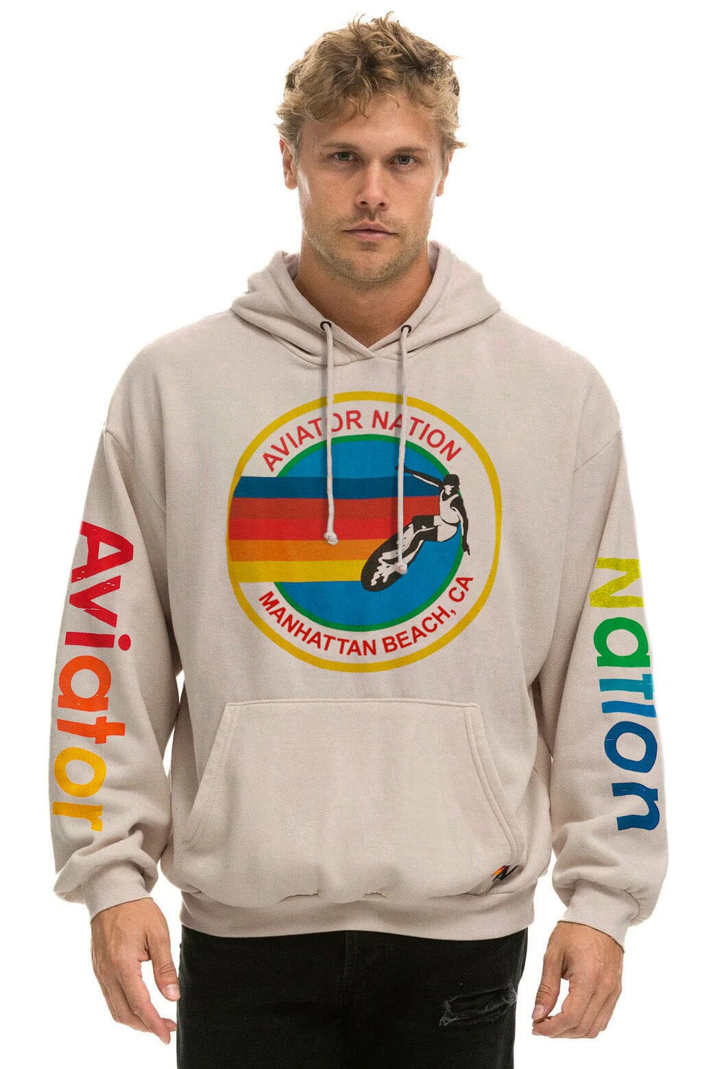 Retro AVIATOR NATION MANHATTAN BEACH RELAXED PULLOVER HOODIE - SAND