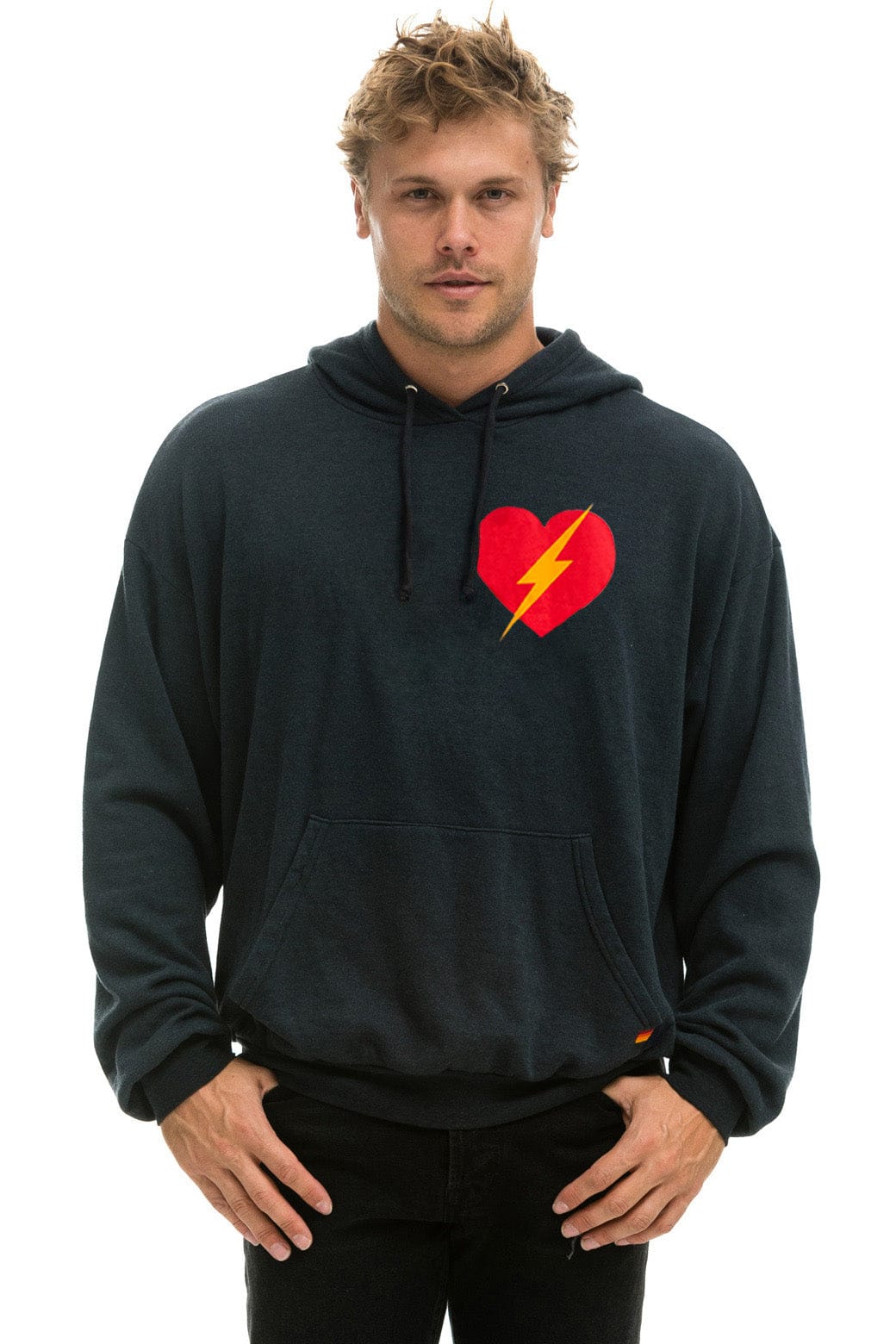 Retro BOLT HEART PULLOVER RELAXED HOODIE - CHARCOAL