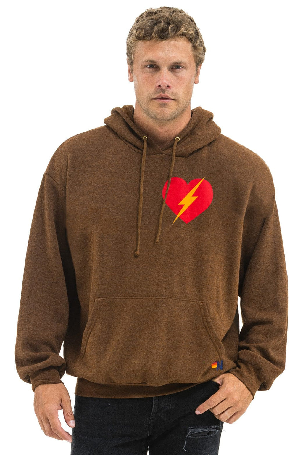 Retro BOLT HEART PULLOVER RELAXED HOODIE - CHOCOLATE