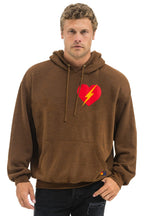 Retro BOLT HEART PULLOVER RELAXED HOODIE - CHOCOLATE
