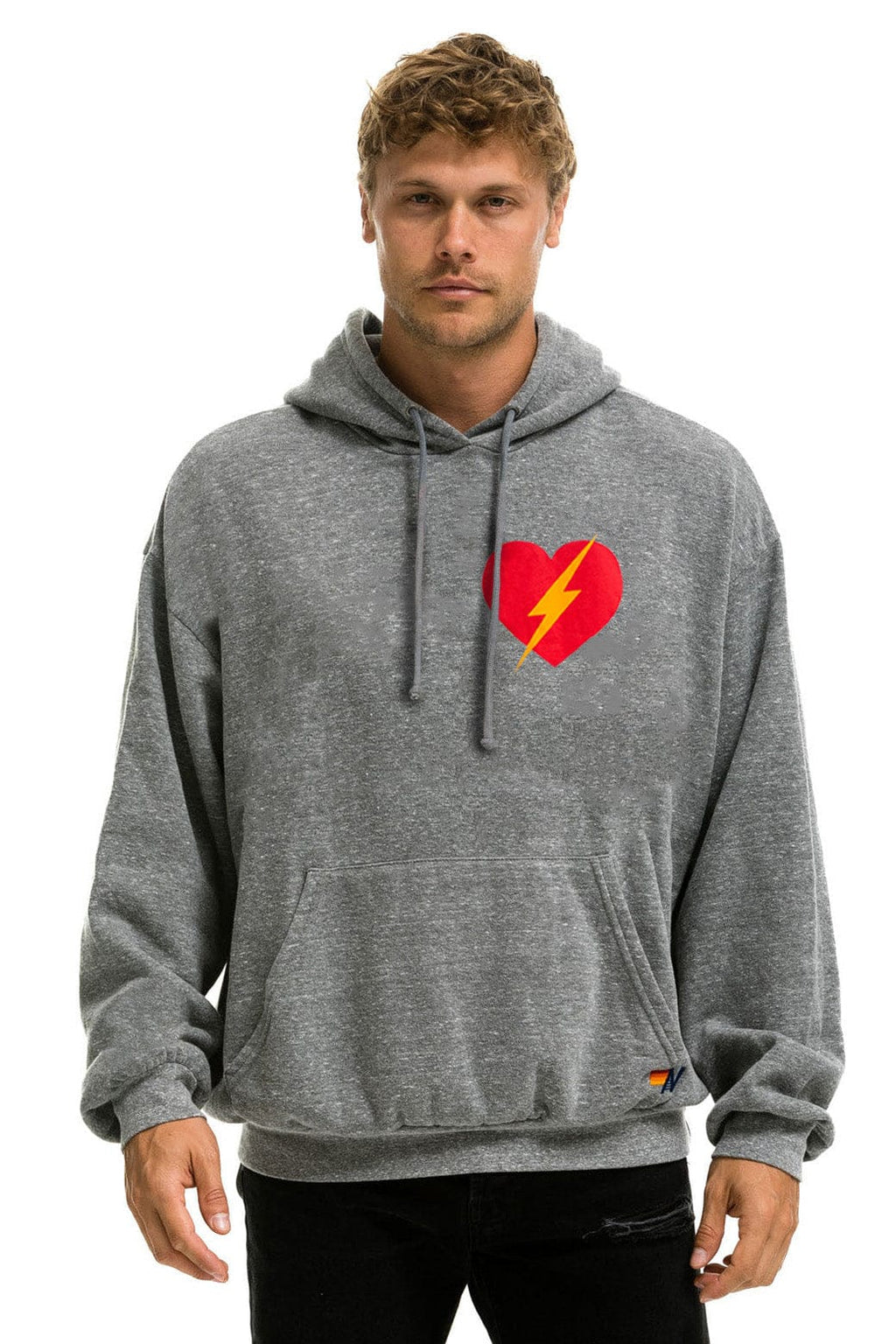 Retro BOLT HEART PULLOVER RELAXED HOODIE - HEATHER