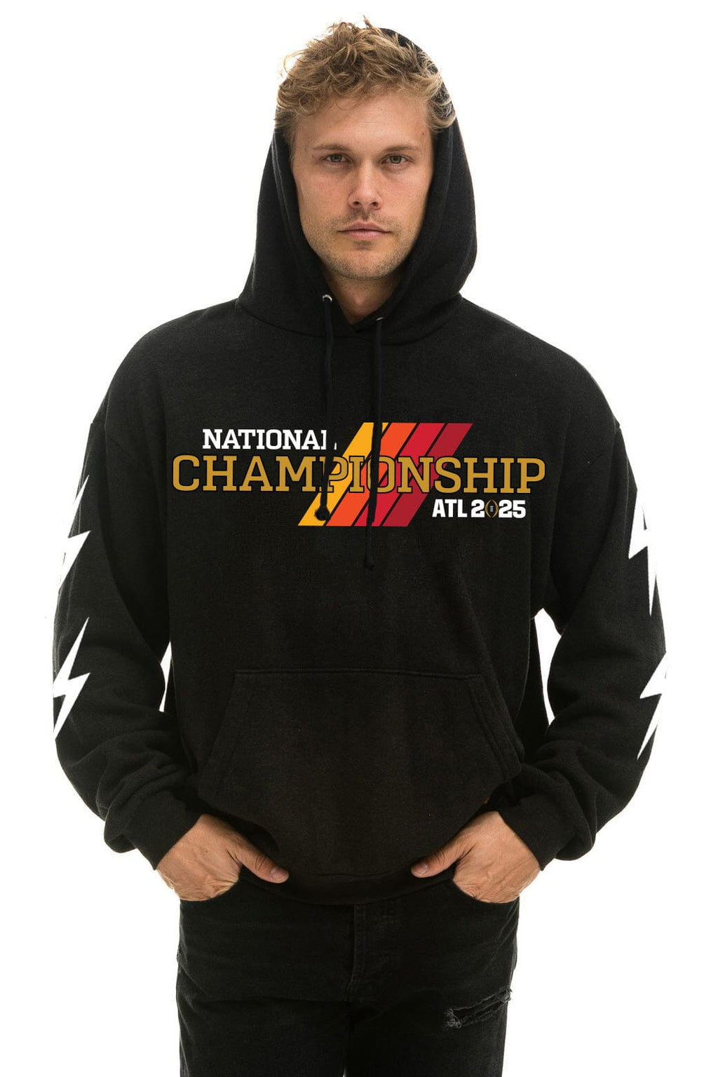 Retro CFP NATIONAL CHAMPIONSHIP TEAMS 2025 RELAXED PULLOVER HOODIE - BLACK