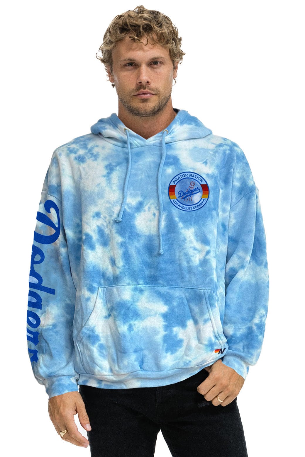 Retro LOS ANGELES DODGERS HAND DYED RELAXED PULLOVER HOODIE - TIE DYE BLUE